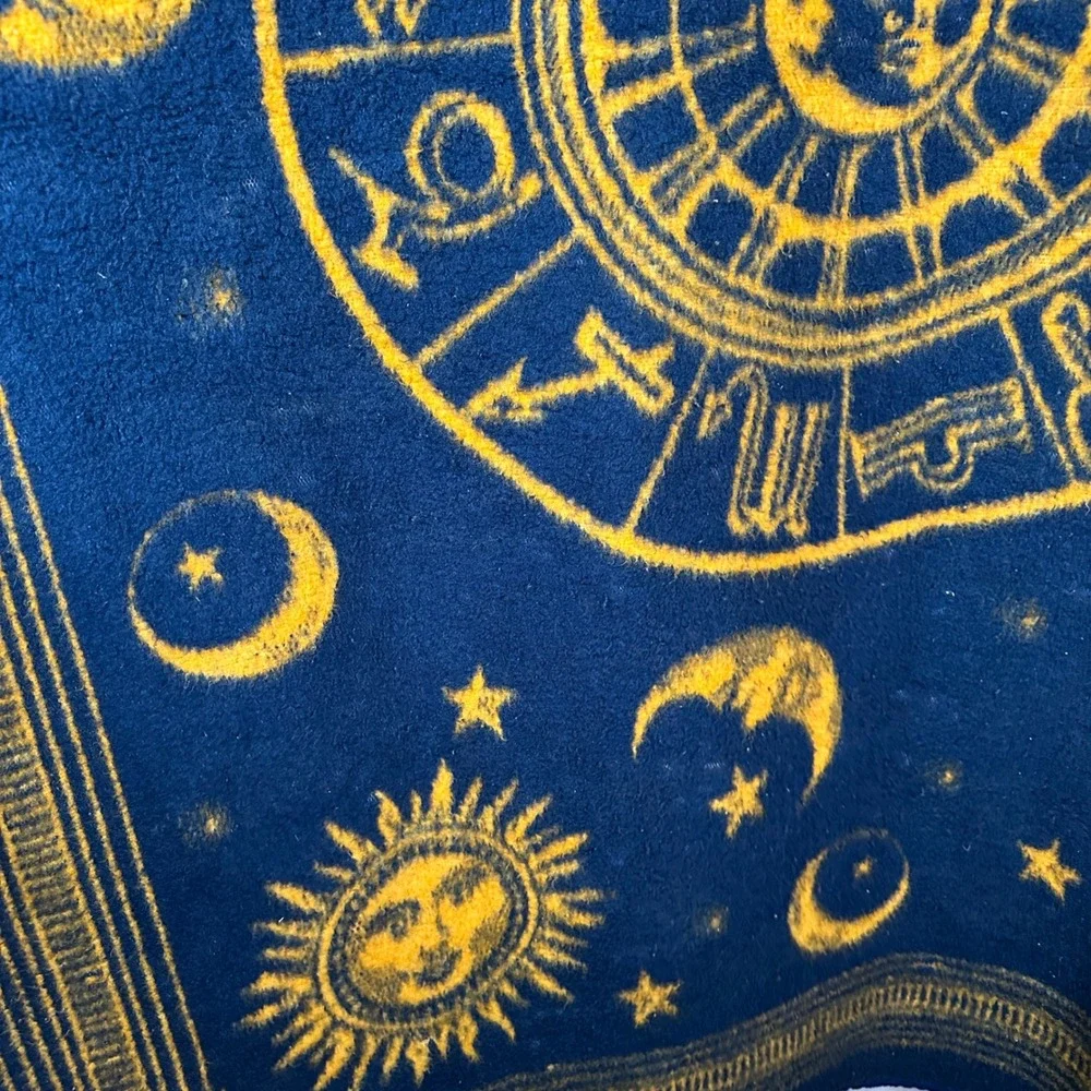 Vintage Biederlack Celestial Zodiac Sun Moon Stars Throw Blanket Blue Gold USA